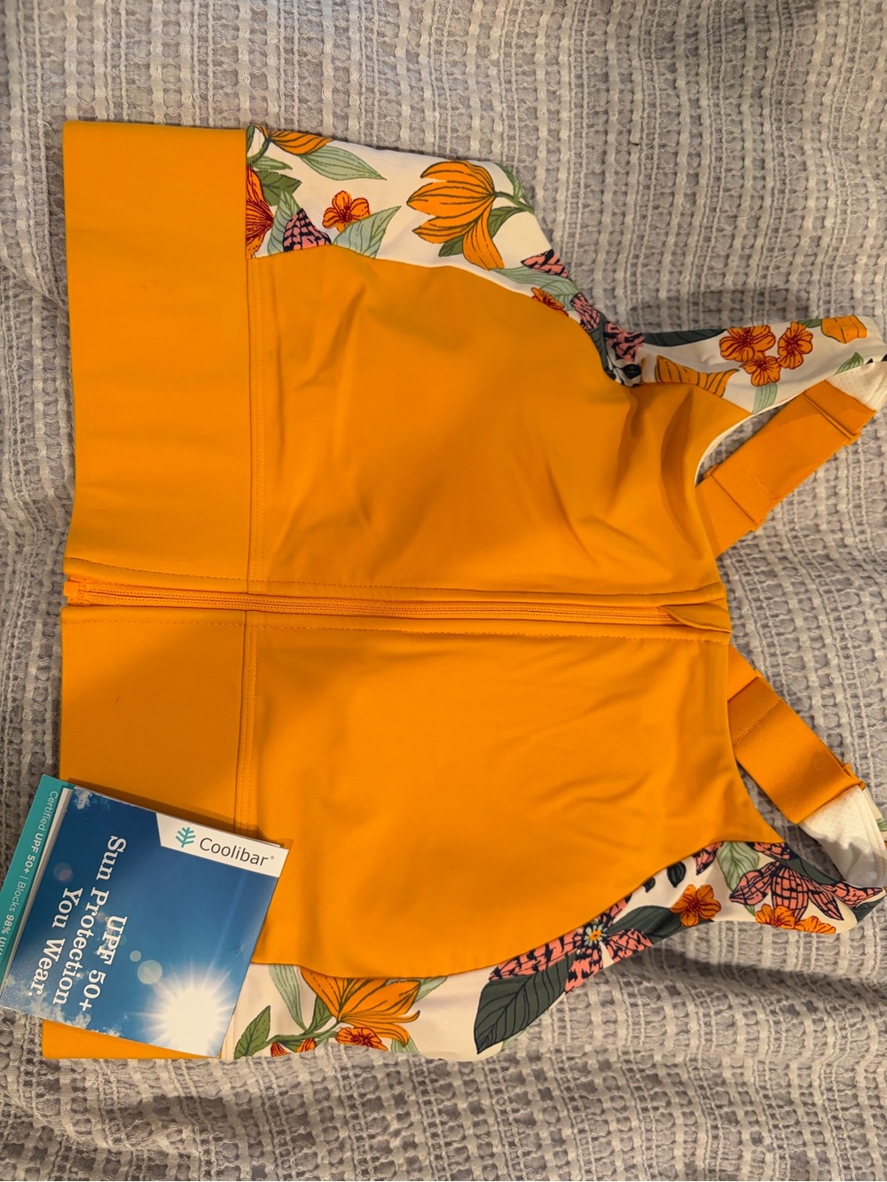 Coolibar Bright Orange Floral Zip Swim Bra